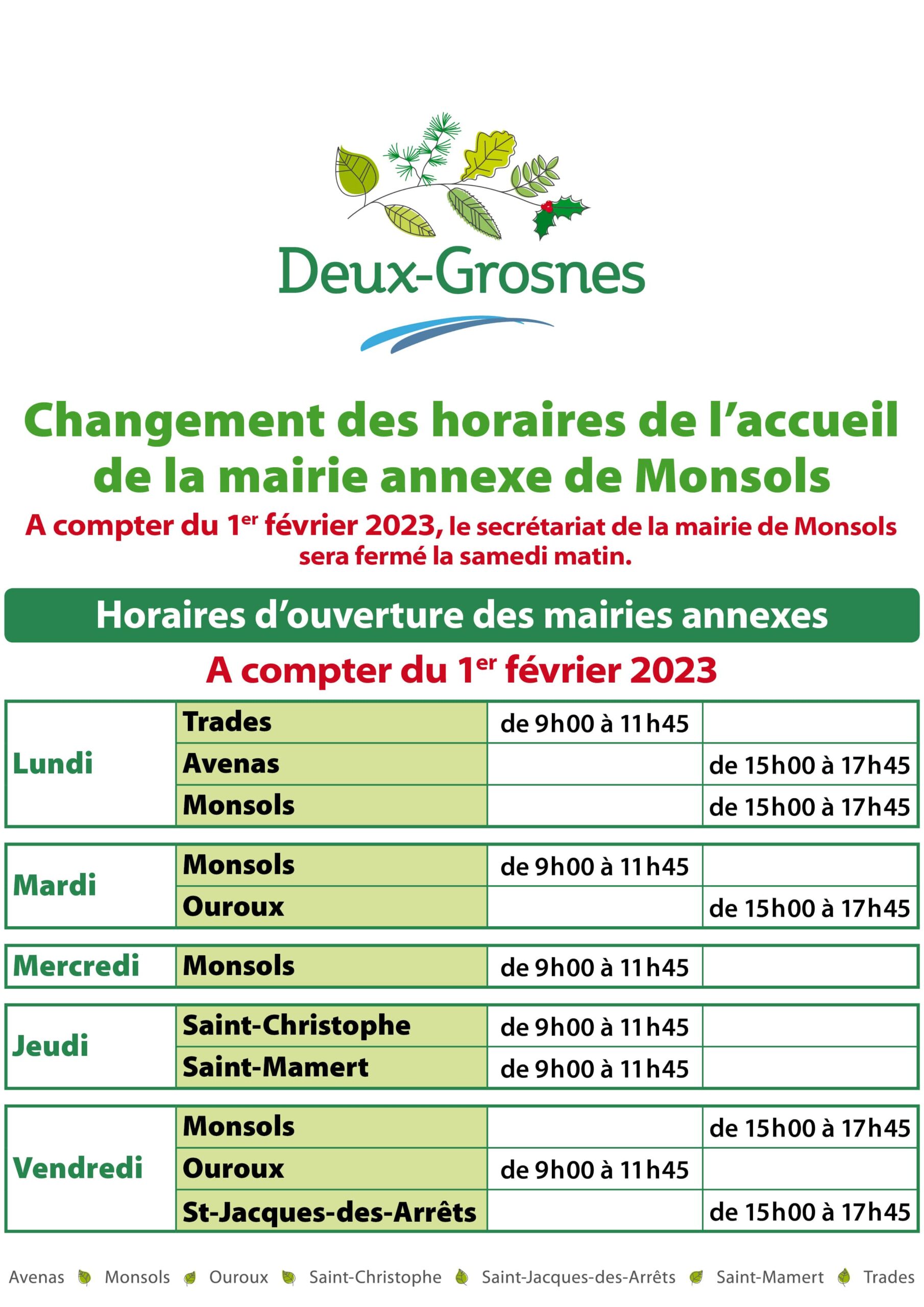 Lire la suite à propos de l’article HORAIRES MAIRIES ANNEXES