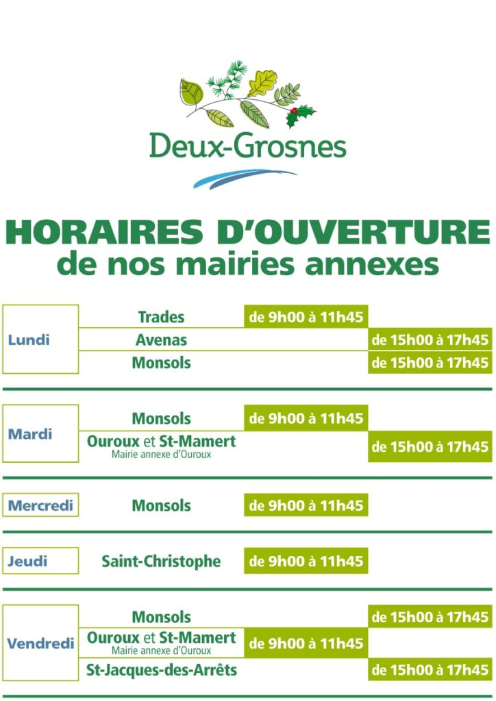 Deux grosnes horaires mairie a partir du 1er janvier 2024